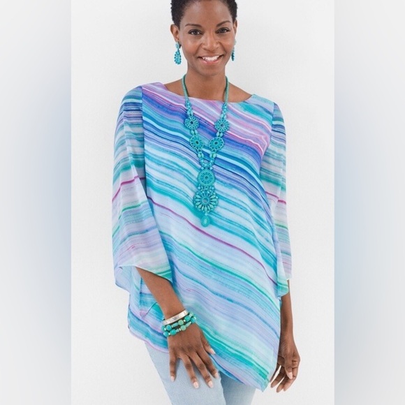 Chico's Tops - Chicos Asymmetrical Watercolor Stripe Layered Tunic